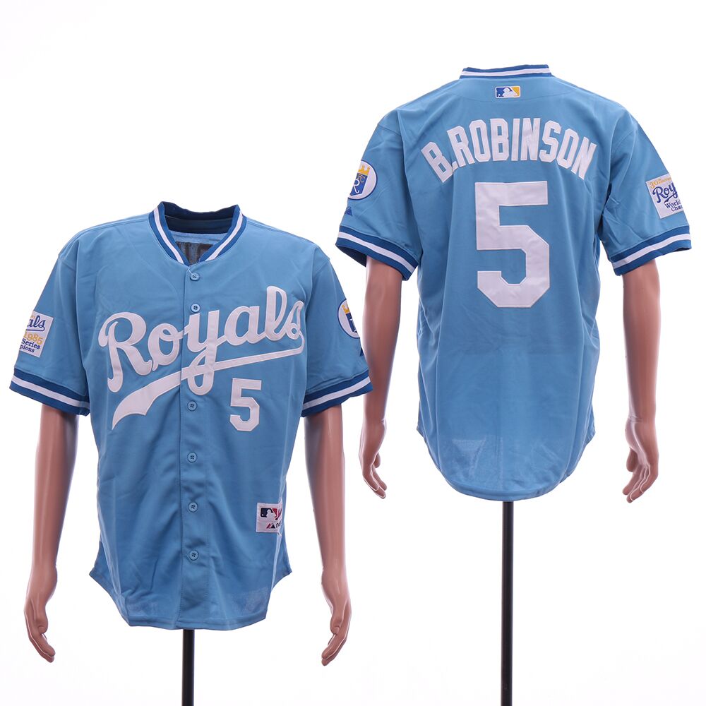 Men Kansas City Royals #5 B Robinson light blue throwback MLB Jerseys->new york mets->MLB Jersey
